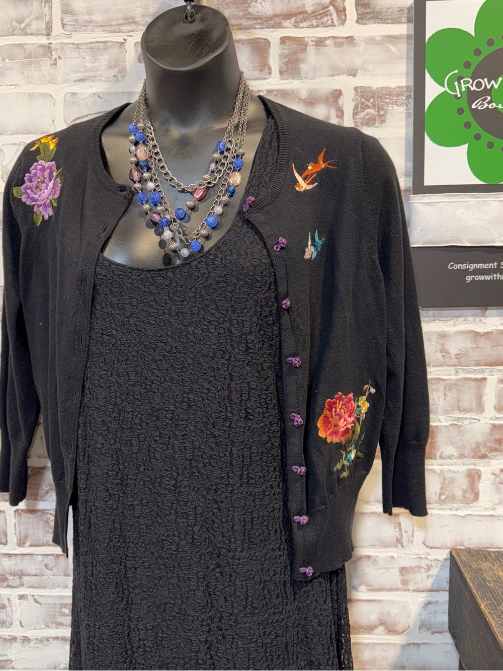 Lucky brand Black Embroidered Floral Women's Cardigan Sweater